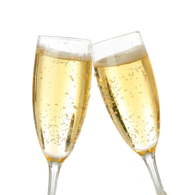 champagne, toasts, white background